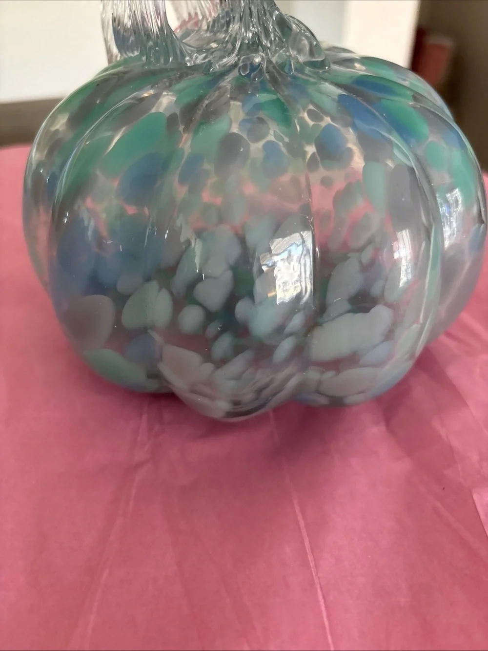 Handblown Glass Clear With Blue Spots  Pumpkin